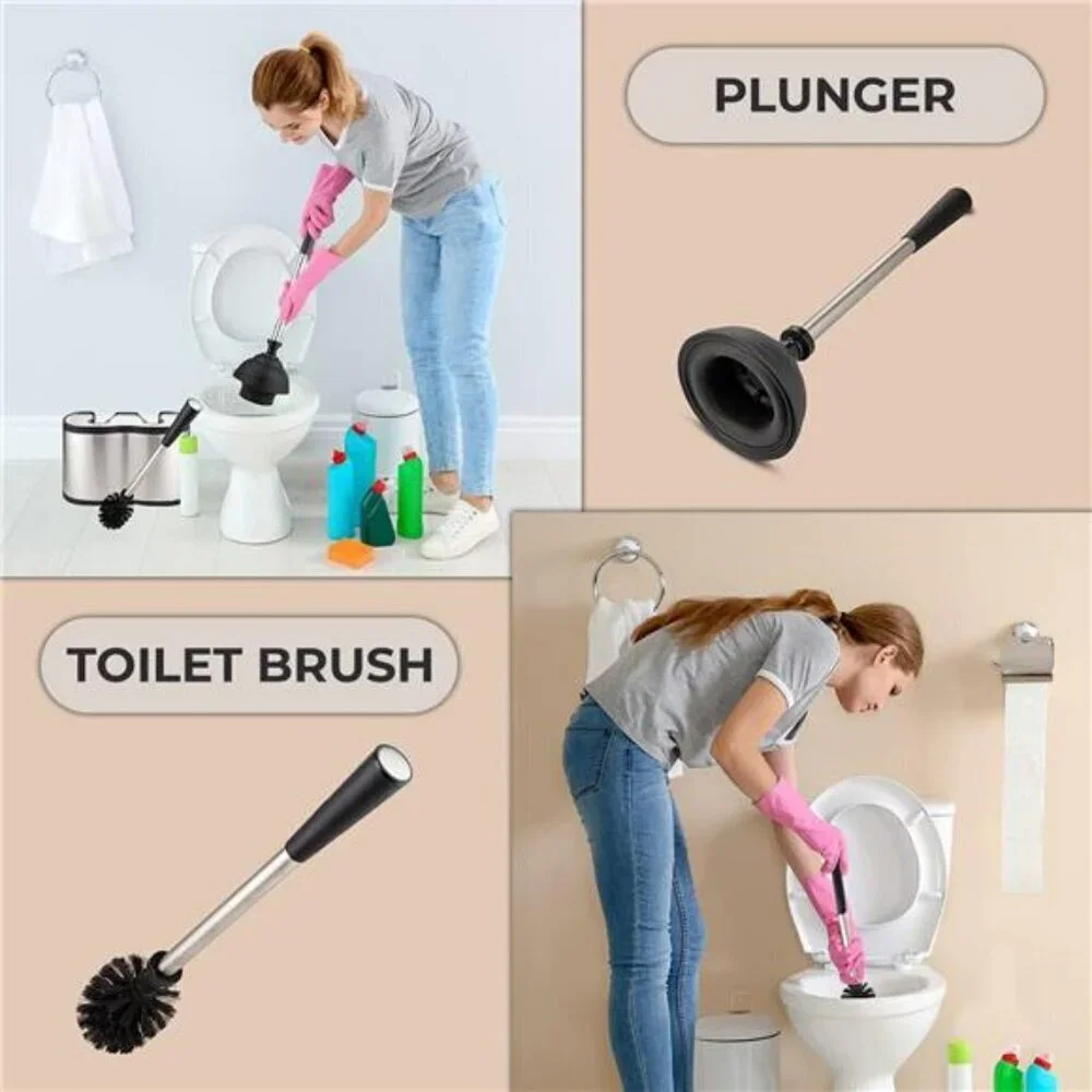 UMIEN Toilet Brush and Plunger Set Stainless Steel Anti-Rust Long Handles 2025
